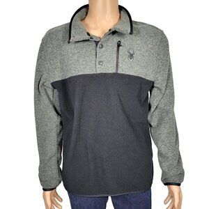 Spyder Men's Black and Grey Color Block Quarter Button Pullover Sweater Size M